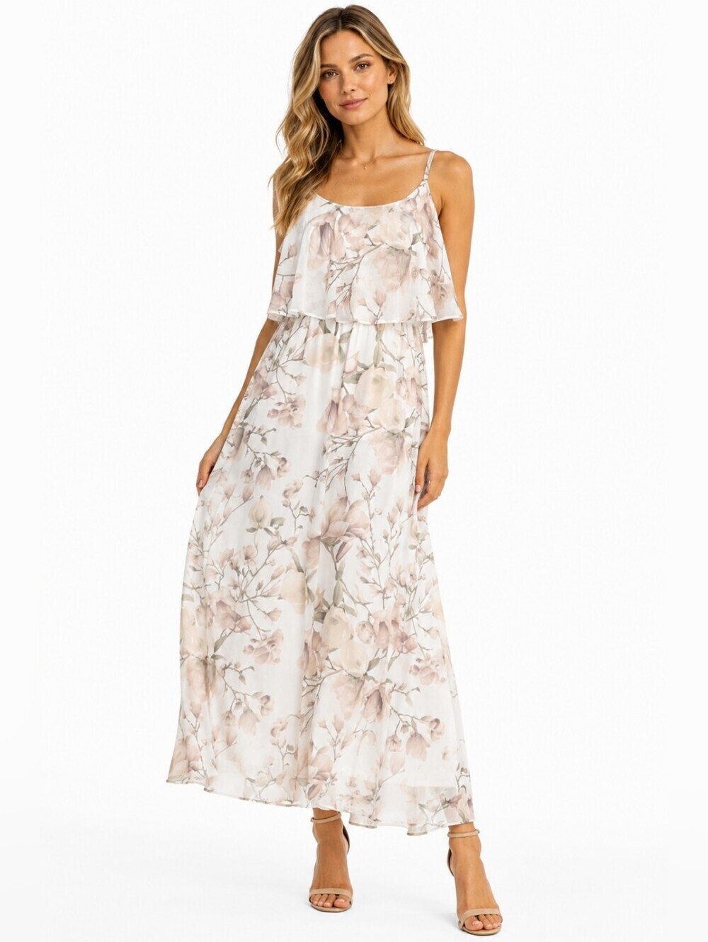 Show Me Your Mumu Floral Maxi Dress Ivory Ruffle Strap Medium